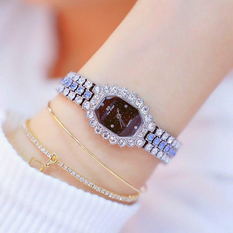 BS beesister FA1581 นาฬิกาควอทซ์ผู้หญิงหน้าปัดแปดเหลี่ยมเพชรชุบ Rhinestone สร้อยข้อมือ