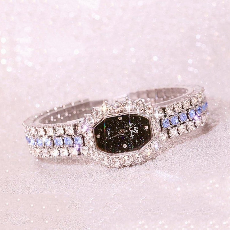 BS beesister FA1581 นาฬิกาควอทซ์ผู้หญิงหน้าปัดแปดเหลี่ยมเพชรชุบ Rhinestone สร้อยข้อมือ