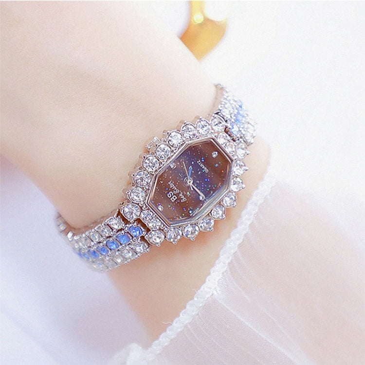 BS beesister FA1581 นาฬิกาควอทซ์ผู้หญิงหน้าปัดแปดเหลี่ยมเพชรชุบ Rhinestone สร้อยข้อมือ
