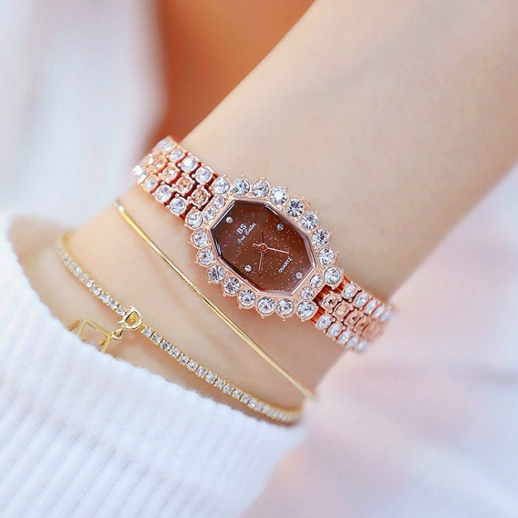 BS beesister FA1581 นาฬิกาควอทซ์ผู้หญิงหน้าปัดแปดเหลี่ยมเพชรชุบ Rhinestone สร้อยข้อมือ