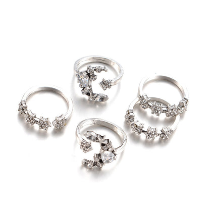 5 ชิ้น/เซ็ตผู้หญิงวินเทจ Star Moon แหวนปรับได้ชุด
