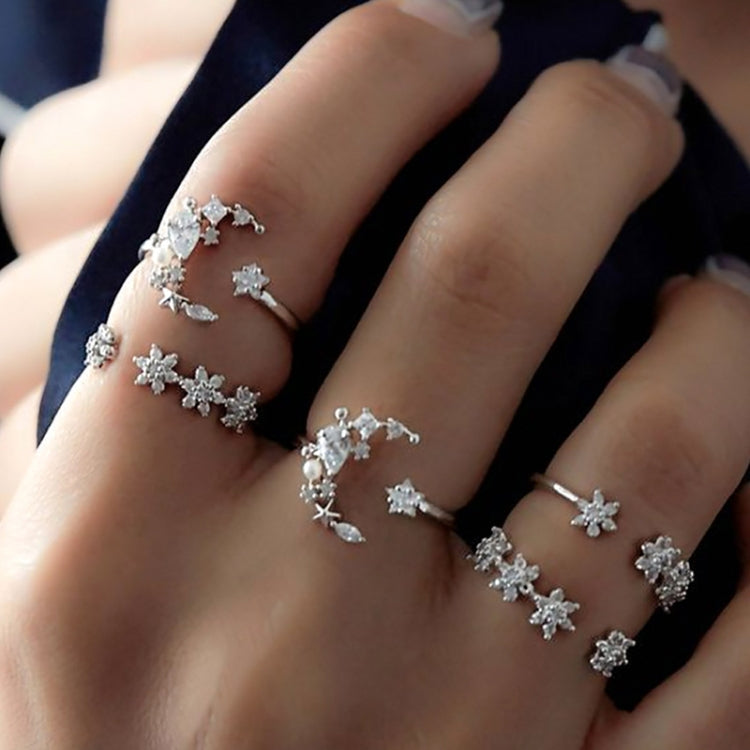 5 ชิ้น/เซ็ตผู้หญิงวินเทจ Star Moon แหวนปรับได้ชุด