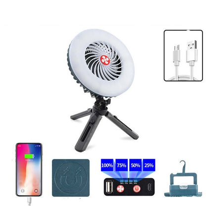 โคมไฟพัดลมแบบชาร์จไฟ USB ถ่ายทอดสดเต็นท์มัลติฟังก์ชั่นโคมไฟแคมป์ปิ้ง, Fan Light, Fan Light + Bracket