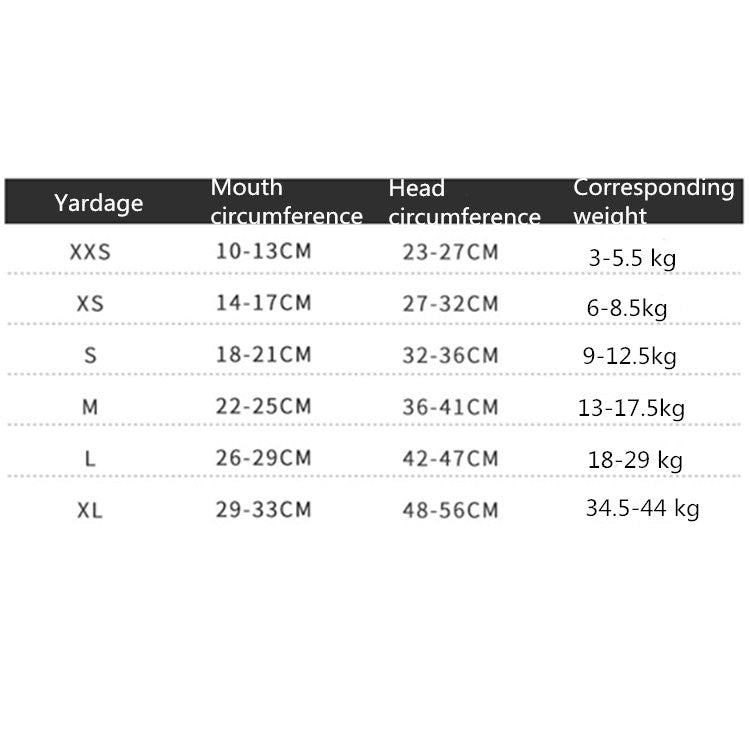 หน้ากากครอบปากสุนัขปากยาวขนาดเล็กและขนาดกลาง, XXS, XS, S, M, L, XL