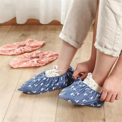 2 คู่ Thicken Reusable Elastic รองเท้าในร่ม Antiskid Overshoes Flamingo ฝุ่นรองเท้ากันน้ำ