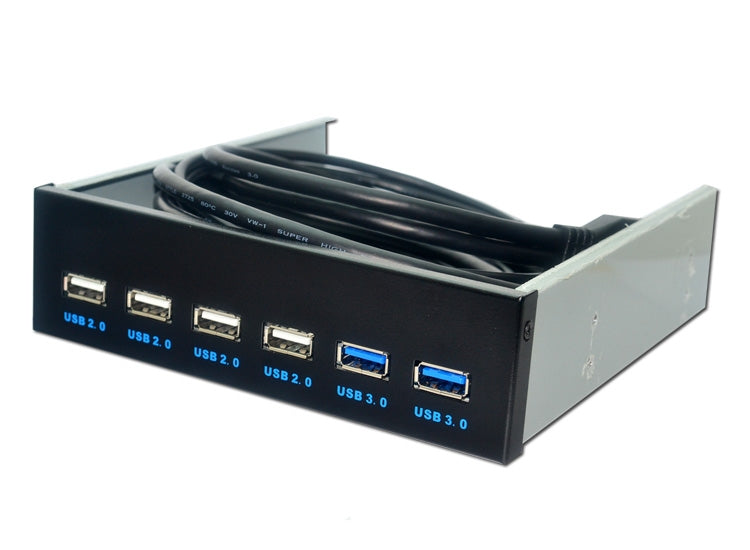 6 พอร์ต 5.25 นิ้ว Floppy Bay แผงด้านหน้าพร้อมอะแดปเตอร์ USB Hub Splitter 2 พอร์ต USB 3.0 + 4 พอร์ต USB 2.0, 6 Ports USB