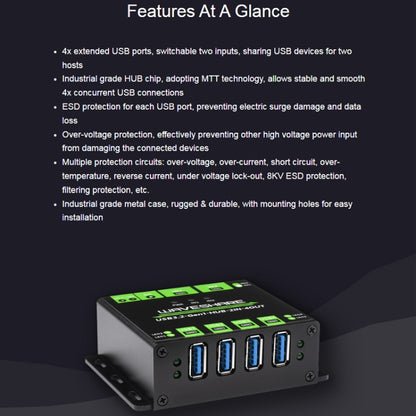 Waveshare 23929 USB HUB, การขยายพอร์ต USB 3.2 4 X, โฮสต์คู่แบบสลับได้, การป้องกันหลายแบบ, 23929