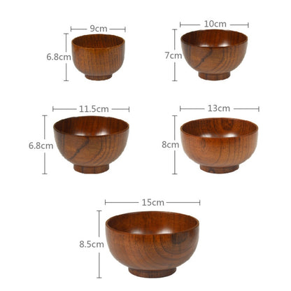 ผู้ใหญ่เด็กพุทราไม้ชามซุปชามก๋วยเตี๋ยวเครื่องใช้บนโต๊ะอาหาร, Diameter 9.5 cm, Diameter 10.5 cm, Diameter 11.5 cm, Diameter 13 cm