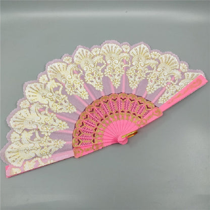 สเปนสไตล์พัดลมพับพลาสติกนกยูงลูกไม้พัดลมสุภาพสตรีเต้นรำ Gilding พัดลม, 23x42cm