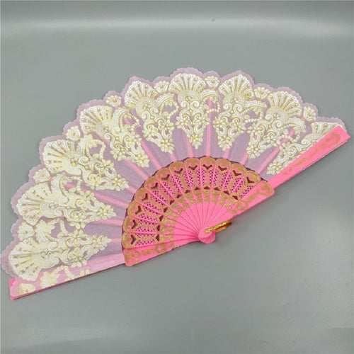 สเปนสไตล์พัดลมพับพลาสติกนกยูงลูกไม้พัดลมสุภาพสตรีเต้นรำ Gilding พัดลม, 23x42cm