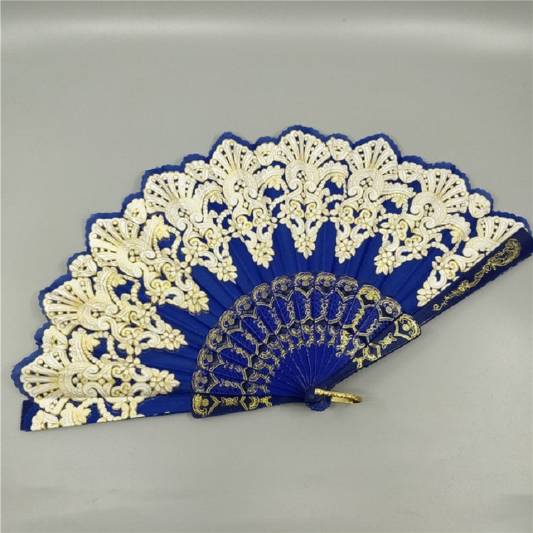 สเปนสไตล์พัดลมพับพลาสติกนกยูงลูกไม้พัดลมสุภาพสตรีเต้นรำ Gilding พัดลม, 23x42cm