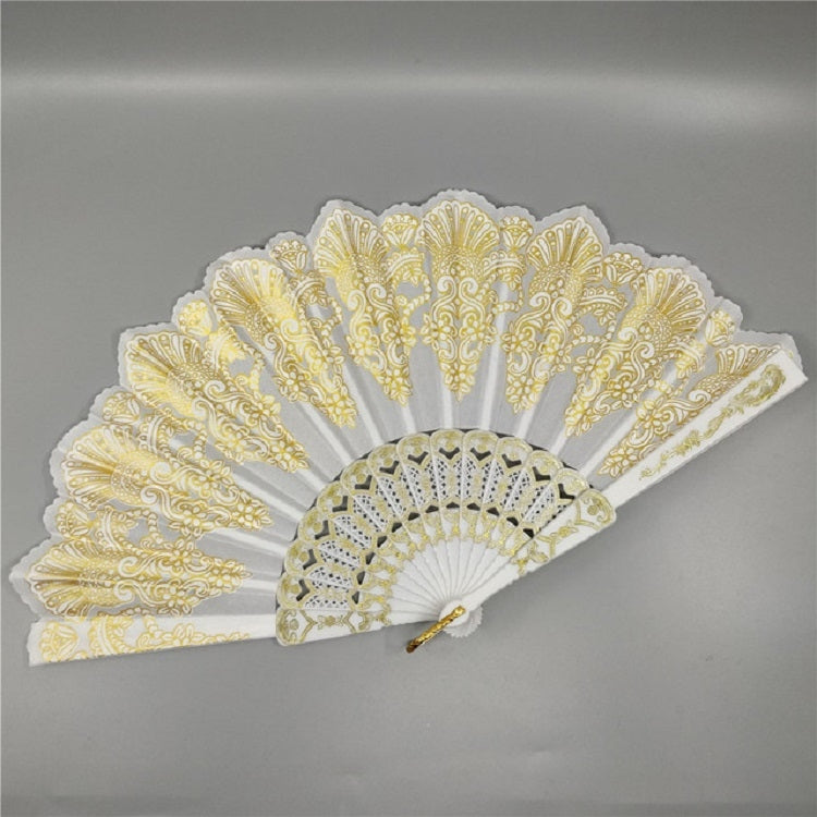 สเปนสไตล์พัดลมพับพลาสติกนกยูงลูกไม้พัดลมสุภาพสตรีเต้นรำ Gilding พัดลม, 23x42cm