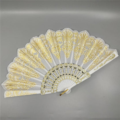 สเปนสไตล์พัดลมพับพลาสติกนกยูงลูกไม้พัดลมสุภาพสตรีเต้นรำ Gilding พัดลม, 23x42cm