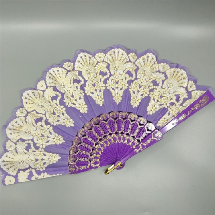 สเปนสไตล์พัดลมพับพลาสติกนกยูงลูกไม้พัดลมสุภาพสตรีเต้นรำ Gilding พัดลม, 23x42cm