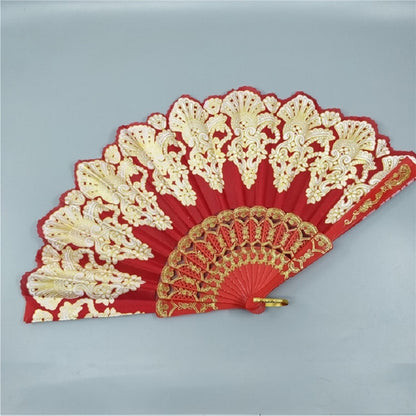 สเปนสไตล์พัดลมพับพลาสติกนกยูงลูกไม้พัดลมสุภาพสตรีเต้นรำ Gilding พัดลม, 23x42cm
