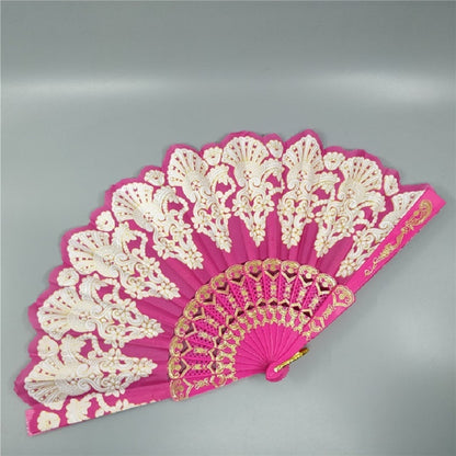 สเปนสไตล์พัดลมพับพลาสติกนกยูงลูกไม้พัดลมสุภาพสตรีเต้นรำ Gilding พัดลม, 23x42cm