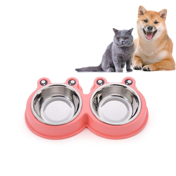 อุปกรณ์สำหรับสัตว์เลี้ยงชามคู่สแตนเลสสำหรับสุนัขและแมว, Frog Shape Pink