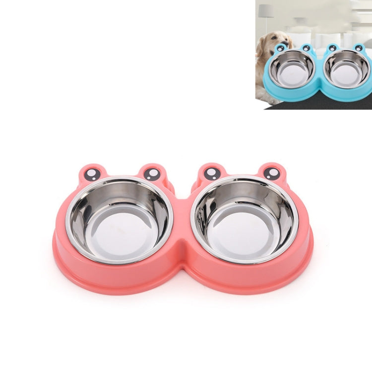 อุปกรณ์สำหรับสัตว์เลี้ยงชามคู่สแตนเลสสำหรับสุนัขและแมว, Frog Shape Pink
