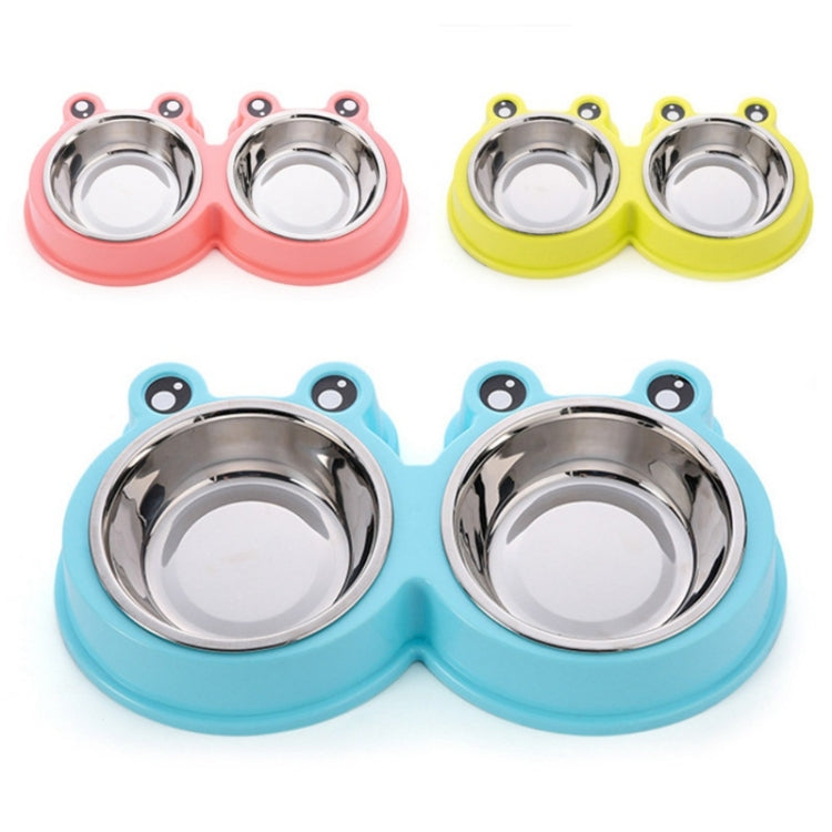อุปกรณ์สำหรับสัตว์เลี้ยงชามคู่สแตนเลสสำหรับสุนัขและแมว, Frog Shape Pink