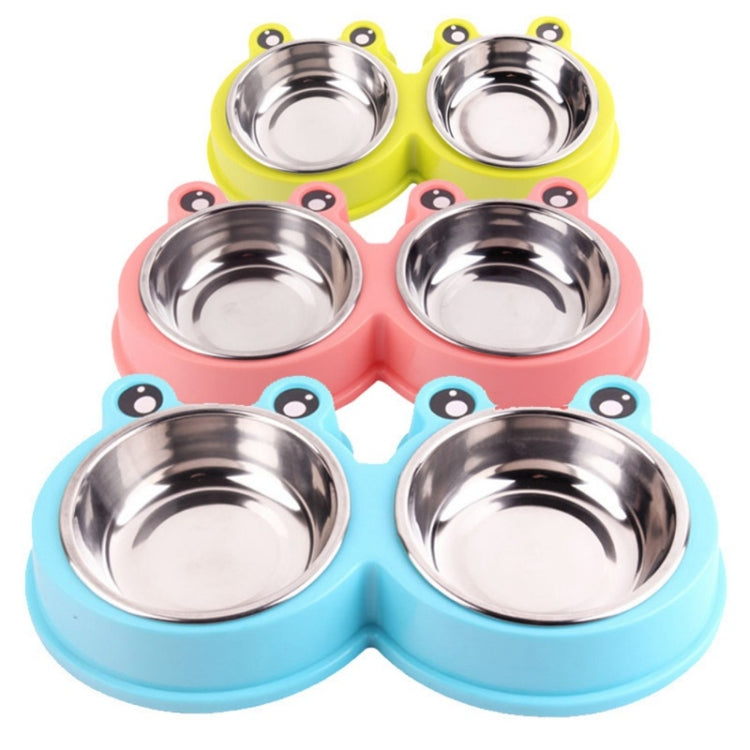 อุปกรณ์สำหรับสัตว์เลี้ยงชามคู่สแตนเลสสำหรับสุนัขและแมว, Frog Shape Pink
