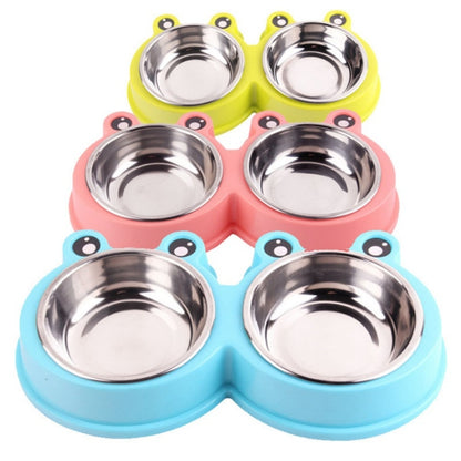 อุปกรณ์สำหรับสัตว์เลี้ยงชามคู่สแตนเลสสำหรับสุนัขและแมว, Frog Shape Pink