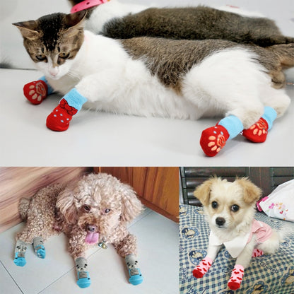 2 คู่สัตว์เลี้ยงสุนัข Puppy Cat รองเท้ารองเท้าแตะถุงเท้ากันลื่นสัตว์เลี้ยงน่ารักในร่มสำหรับสุนัขขนาดเล็กแมว Snow BOOTS ถุงเท้า, S, M
