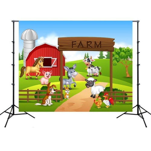 2.1 ม. x 1.5 ม. ผ้าพื้นหลังการถ่ายภาพธีมวันเกิดเด็กในฟาร์มเลี้ยงสัตว์, Animal Farm