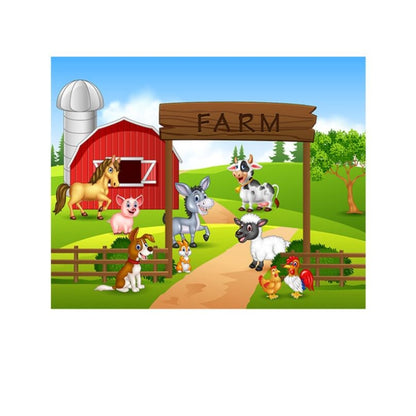 2.1 ม. x 1.5 ม. ผ้าพื้นหลังการถ่ายภาพธีมวันเกิดเด็กในฟาร์มเลี้ยงสัตว์, Animal Farm
