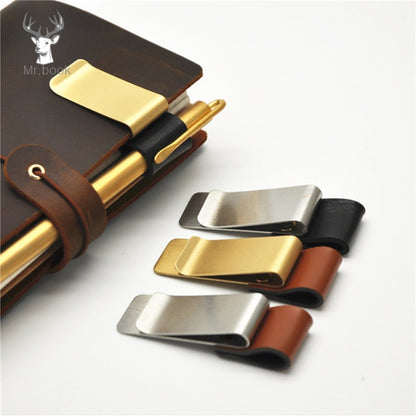 โลหะหนังผู้ถือปากกาสแตนเลสดินสอคลิปโน้ตบุ๊คผู้ถือปากกา, Gold-Brown, Silver-Brown, Silver-Black