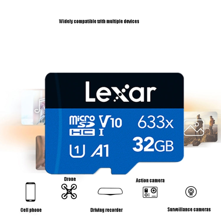Lexar 633x32GB หน่วยความจำโทรศัพท์มือถือความเร็วสูง TF Card การ์ดหน่วยความจำเครื่องบันทึกการขับขี่, 32GB