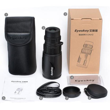 Eyeskey 8-24X42 ซูมหลอดเดียว HD กล้องโทรทรรศน์โทรศัพท์มือถือกล้องโทรทรรศน์ภาพกันน้ำกล้องส่องทางไกลตาข้างเดียว, 8-24X42