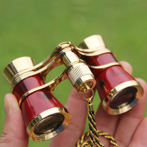 โลหะ 3X25 เข็มขัดทองชุบสีแดงคลาสสิกของขวัญกระจกกล้องโทรทรรศน์, Wine Red with Chain