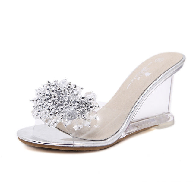 รองเท้าส้นเตารีดผู้หญิง Glass Rhinestone, 34, 35, 36, 37, 38, 39, 40, 41