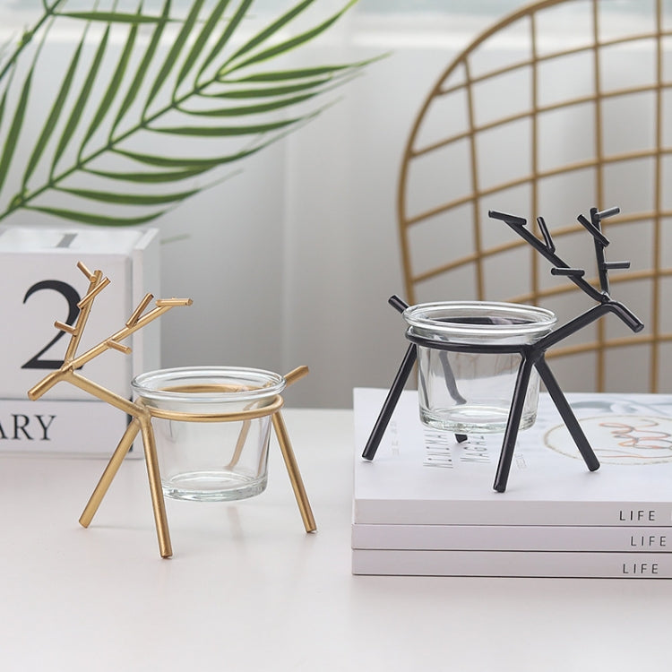 Wrought Iron Deer เชิงเทียนเดสก์ท็อปบรรยากาศตกแต่งเทียนตกแต่ง, Black, Gold
