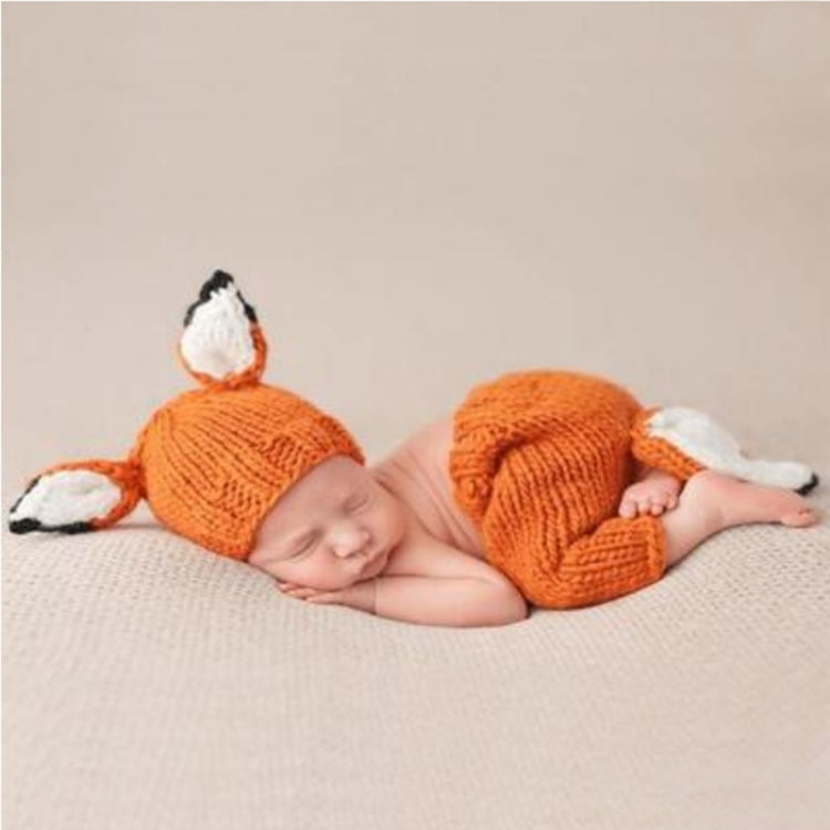 การถ่ายภาพเด็กเสื้อผ้าการ์ตูน Fox Shape Handmade ขนสัตว์ถักหมวก + กางเกงชุด, 0-3月