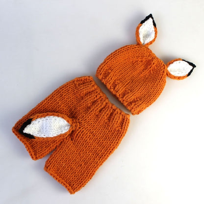 การถ่ายภาพเด็กเสื้อผ้าการ์ตูน Fox Shape Handmade ขนสัตว์ถักหมวก + กางเกงชุด, 0-3月