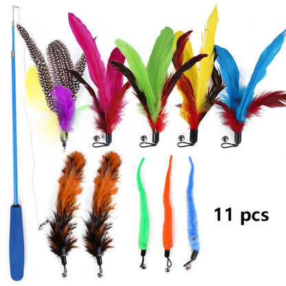 ของเล่นแมว Feather Telescopic Sticks แมวตลก, 11 In 1 Cat Toy