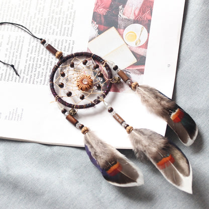 Retro แหวนเดี่ยว Feather Dream Catcher แขวนตกแต่งหน้าต่าง, MS0193