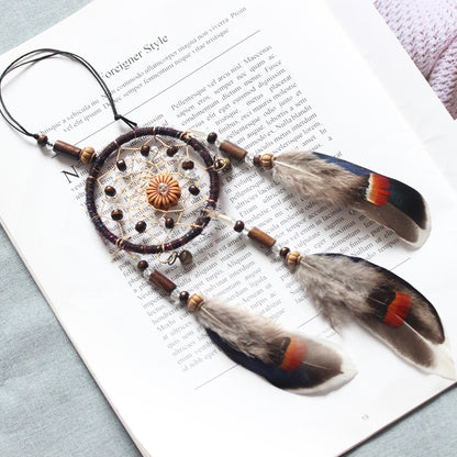 Retro แหวนเดี่ยว Feather Dream Catcher แขวนตกแต่งหน้าต่าง, MS0193