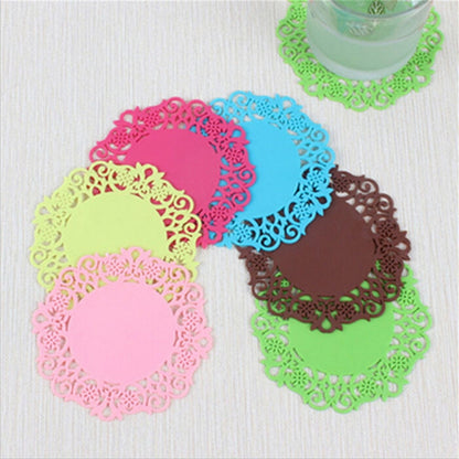 10 ชิ้นลูกไม้ดอกไม้ร้อน Coaster ซิลิโคนถ้วย Pad ฉนวนกันความร้อน Pad ถ้วย Pad ผู้ถือเครื่องดื่มร้อน
