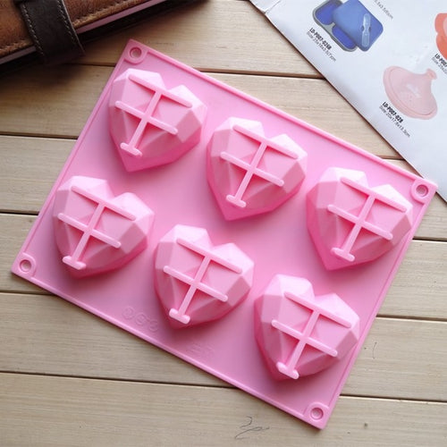 แม่พิมพ์ซิลิโคนรูปหัวใจ 6 in 1 สำหรับอบมูสเค้ก DIY แม่พิมพ์ซิลิโคน, 6 in 1 Heart Shape