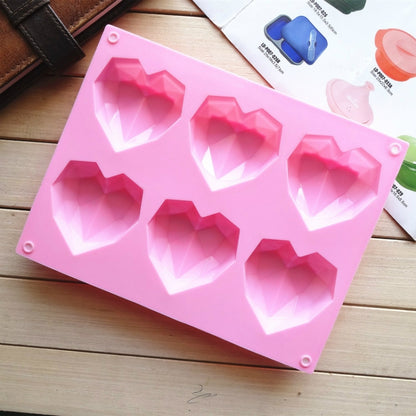 แม่พิมพ์ซิลิโคนรูปหัวใจ 6 in 1 สำหรับอบมูสเค้ก DIY แม่พิมพ์ซิลิโคน, 6 in 1 Heart Shape