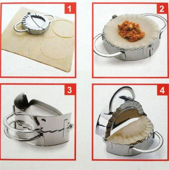 สแตนเลส Dumpling Maker เครื่องตัดแป้ง Dumpling Mould อุปกรณ์ครัว Pastry เครื่องมือ, Large 9.7cm with White Box, Small 7.7cm with White Box, 8.3 Dumplings Round Knife, 7.3 Dumplings Round knife