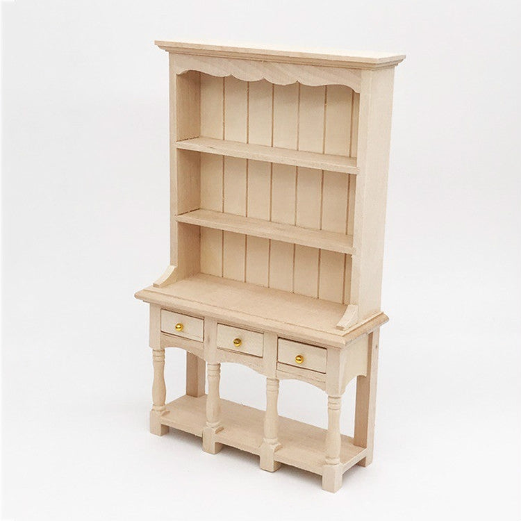 ตุ๊กตาเฟอร์นิเจอร์ Miniature Study Room ตกแต่งตู้หนังสือไม้พร้อมลิ้นชัก, Wooden Bookcase