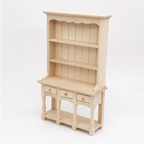 ตุ๊กตาเฟอร์นิเจอร์ Miniature Study Room ตกแต่งตู้หนังสือไม้พร้อมลิ้นชัก, Wooden Bookcase