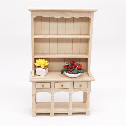ตุ๊กตาเฟอร์นิเจอร์ Miniature Study Room ตกแต่งตู้หนังสือไม้พร้อมลิ้นชัก, Wooden Bookcase