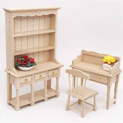 ตุ๊กตาเฟอร์นิเจอร์ Miniature Study Room ตกแต่งตู้หนังสือไม้พร้อมลิ้นชัก, Wooden Bookcase