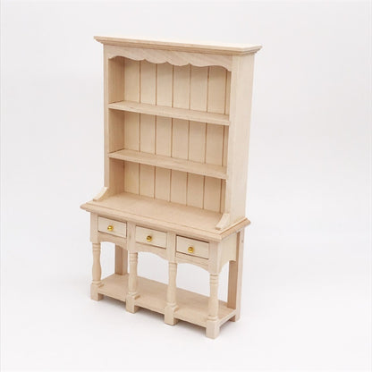 ตุ๊กตาเฟอร์นิเจอร์ Miniature Study Room ตกแต่งตู้หนังสือไม้พร้อมลิ้นชัก, Wooden Bookcase