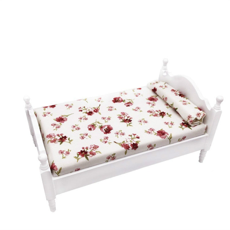 1:12 MINI House ของเล่นจำลองห้องนอนสีขาวเตียงเดี่ยว, Bedroom White Single Bed