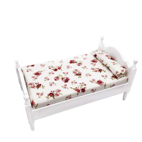 1:12 MINI House ของเล่นจำลองห้องนอนสีขาวเตียงเดี่ยว, Bedroom White Single Bed